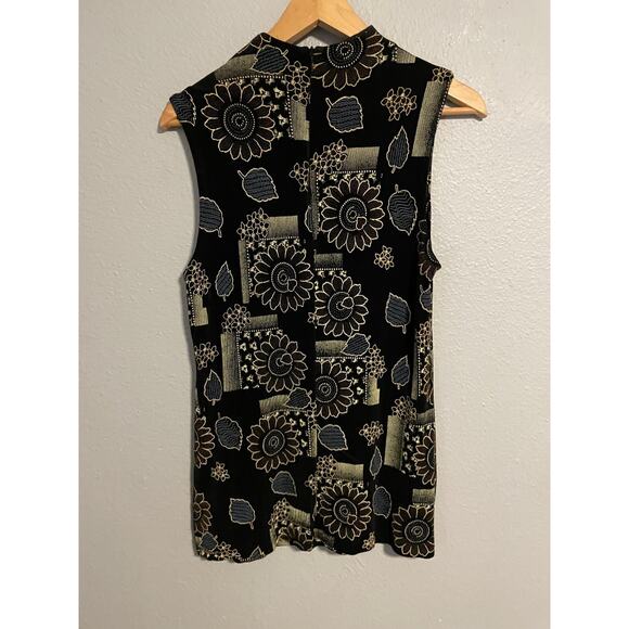 Vintage Womens Tunic Size 10 Black Floral Slinky Sleeveless Whimsigoth Y2K READ - Picture 2 of 9